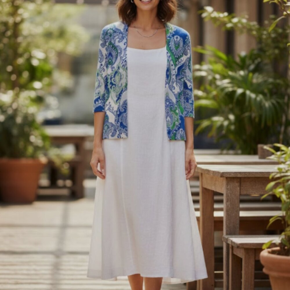 CHICO'S top open front cardigan multicolor paisley 3/4 sleeve linen cotton size1